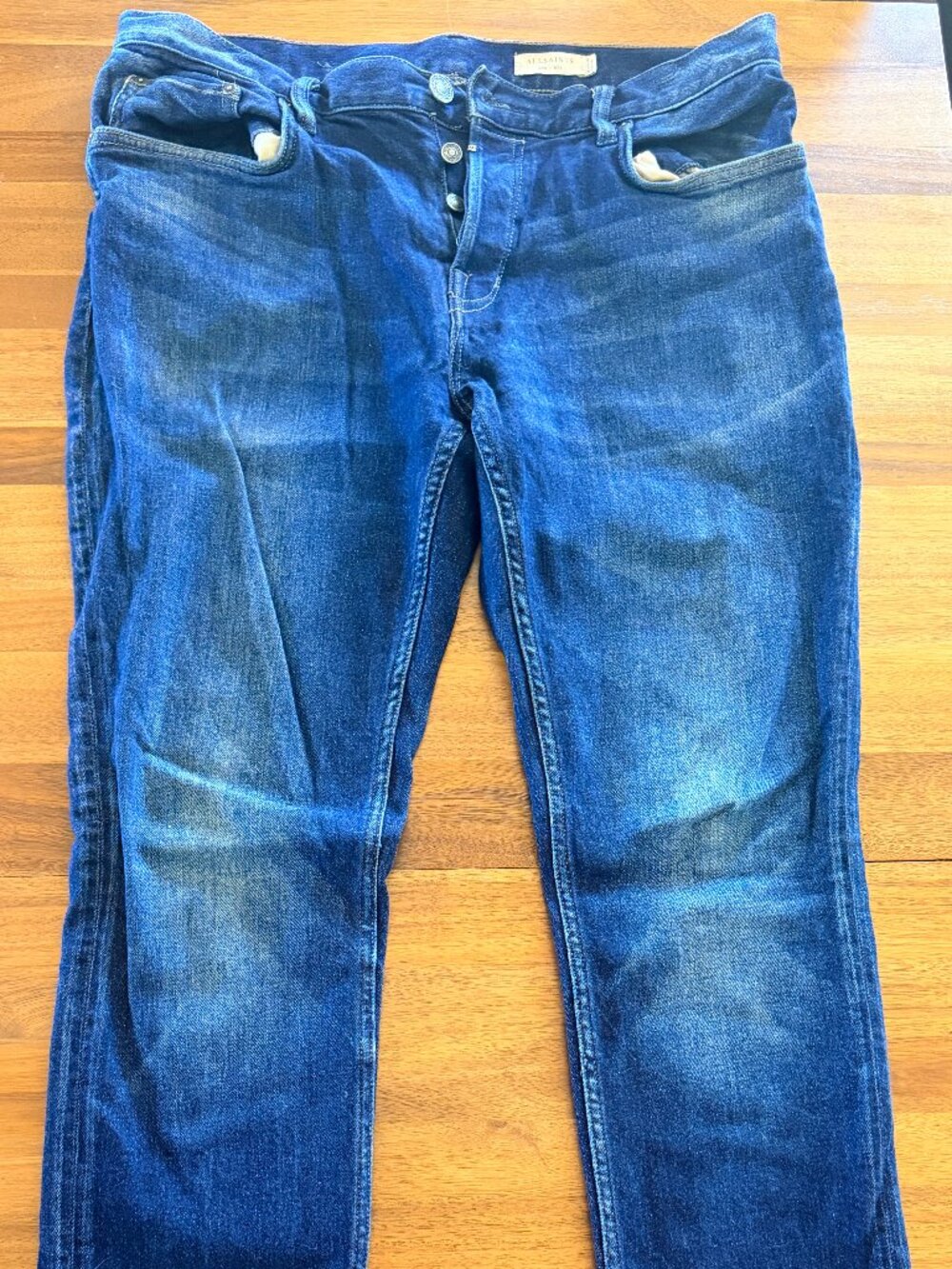 AllSaints Rex Slim Jean — W34 — Dark Indigo Wash — Button Fly — Gently Used